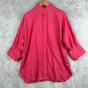 Dilemma Dhun Shroff Button Up Shirt Womens OS Pink Oversized Silk Art To Wear‎